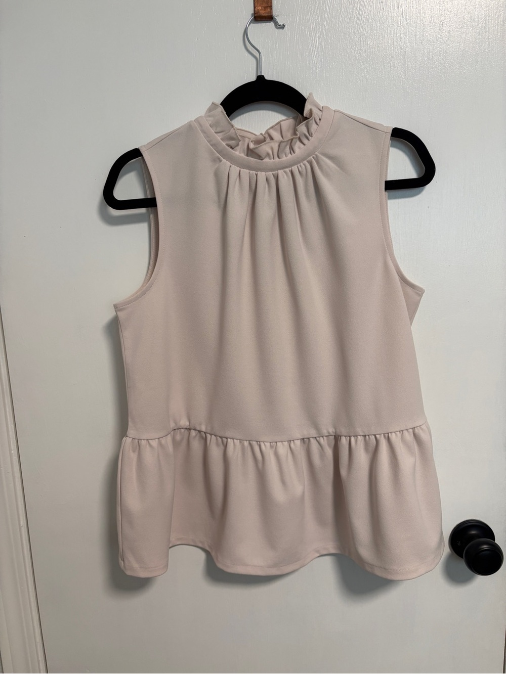 Ann Taylor Sleeveless Ruffle Neck Peplum Top - in Cream